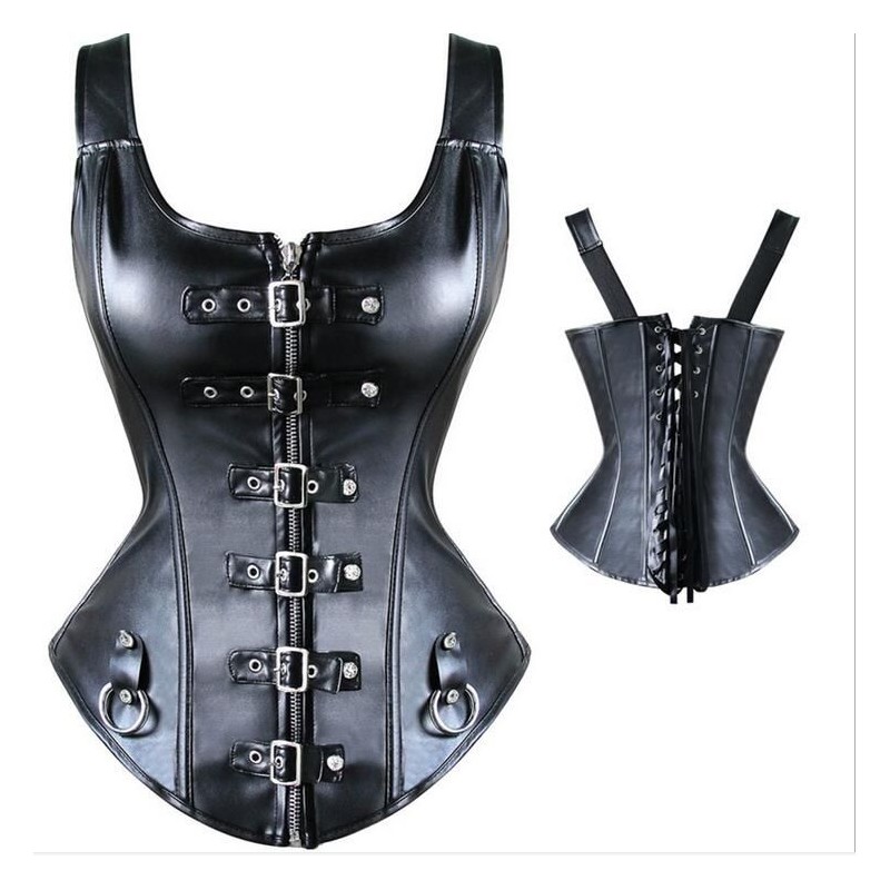 Faux Leather Corselet Gothic Shoulder Strap Corset Steampunk Plus Size 8561