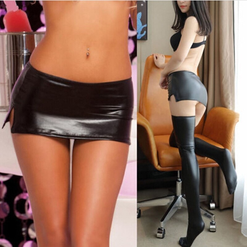 Black Sexy Womens PVC Wet Look Faux Latex Micro Mini Sk