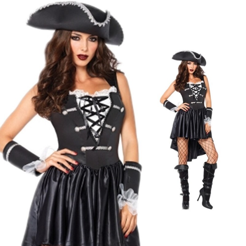 Black Sexy Costume Adult Women Pirates Of The Caribbean Costume Game Role Pirate Cosplay Fancy 2692